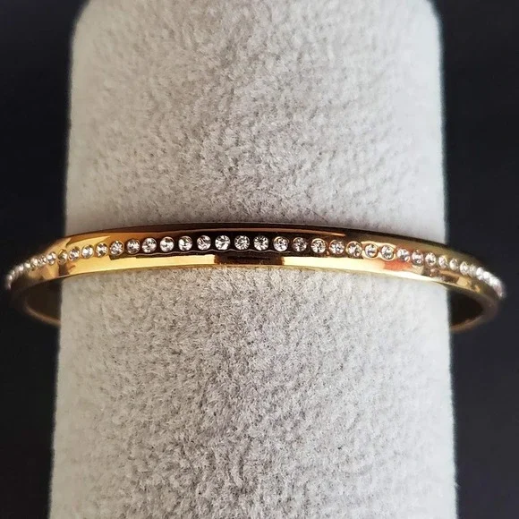 Kate Spade All That Glitters Gold Plate Bangle Bracelet with Crystal Accdents - Picture 5 of 7